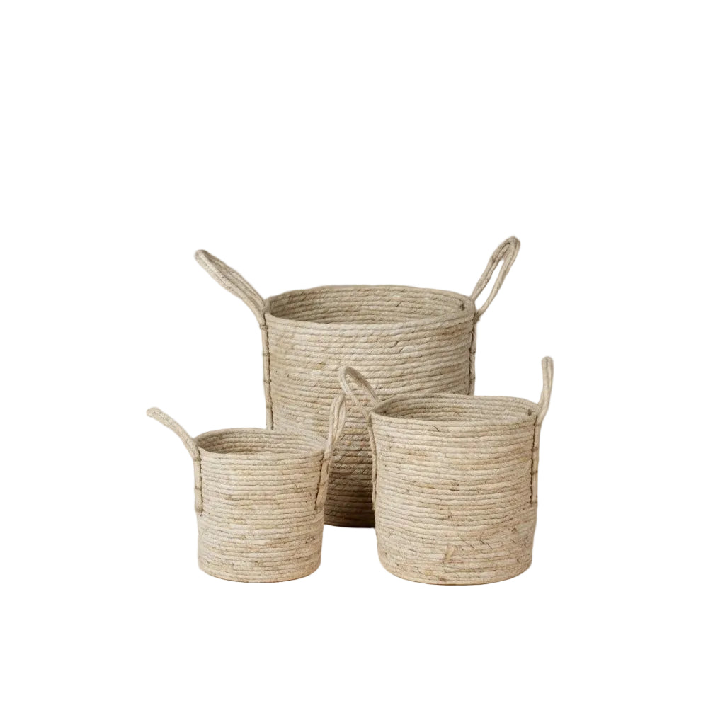 3 - pk Kurv rund flettet maisblad - Lindas Dekor