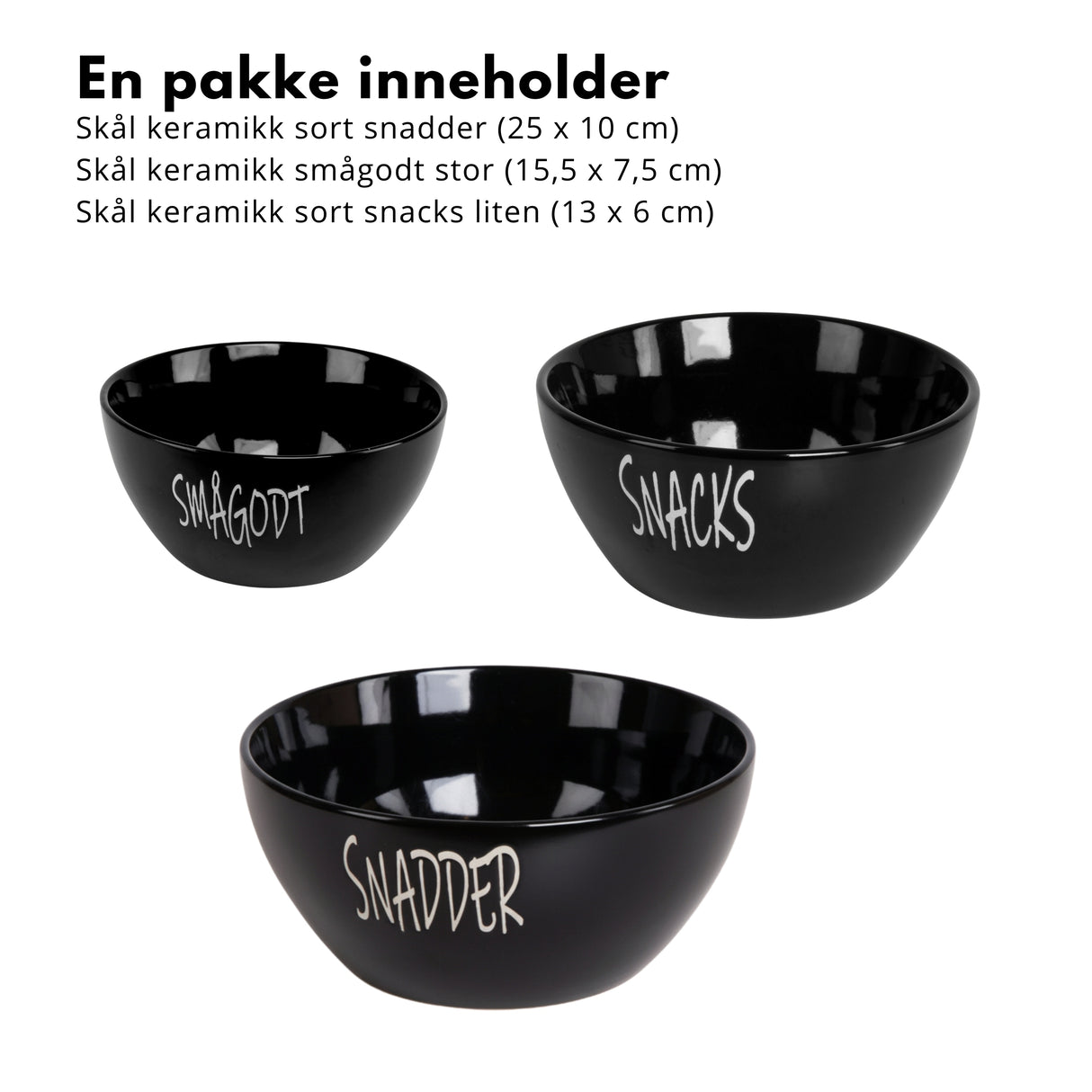 Skålsett i sort keramikk stylet med godis for moderne borddekking