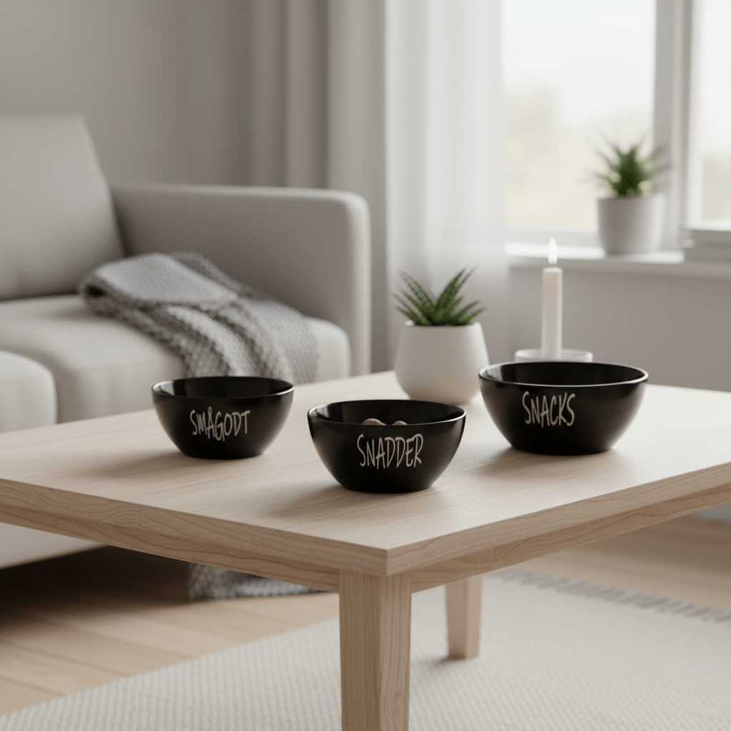 3 - pk Skålsett keramikk sort til godis - Lindas Dekor