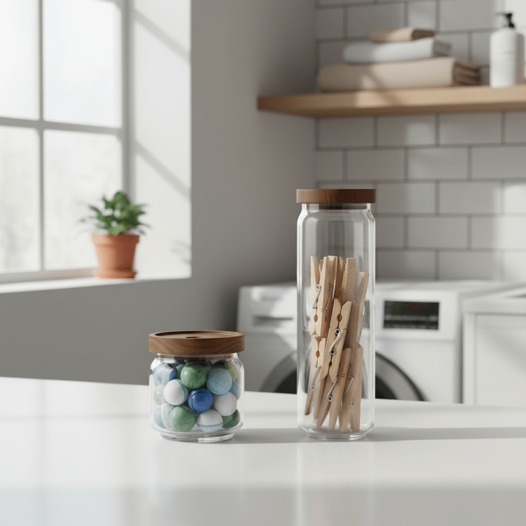 Glasskrukke med trelokk til tørrvarer - stor 1,5 l og liten 0,4 l i klart glass