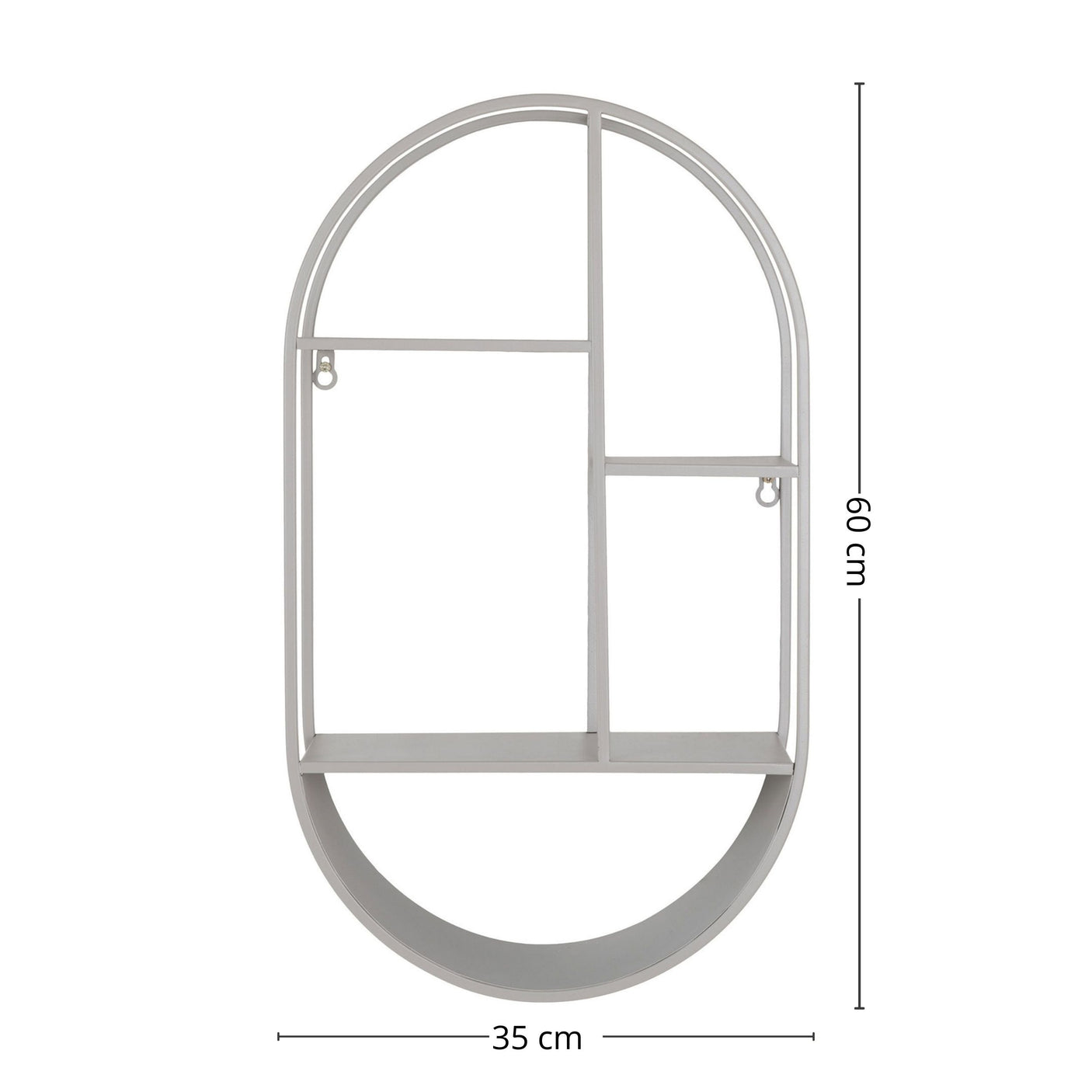 Feira vegghylle oval form i grå stål sett forfra