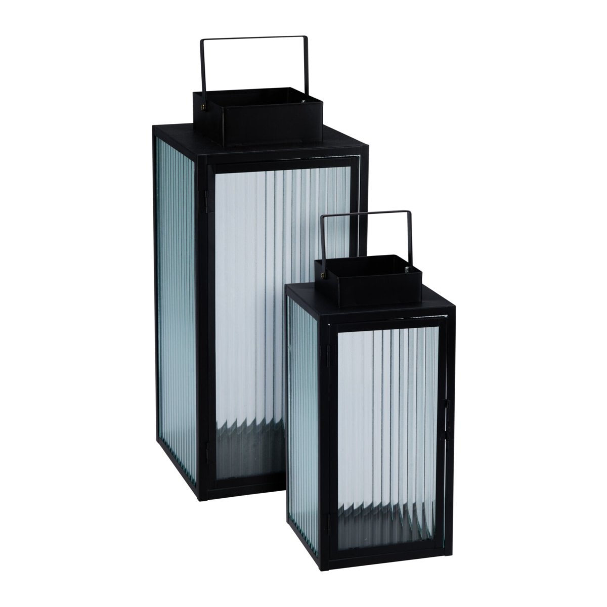 2 - pk Lykt sort metall stripet glass - Lindas Dekor