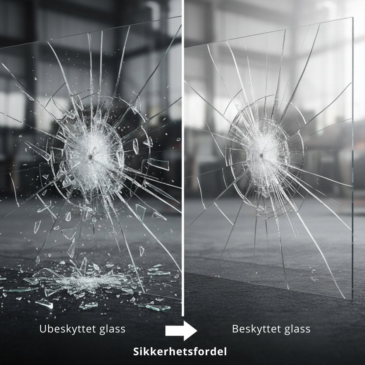 Venilia beskyttelsesfolie holder knust glass sammen og forhindrer farlige glasskår