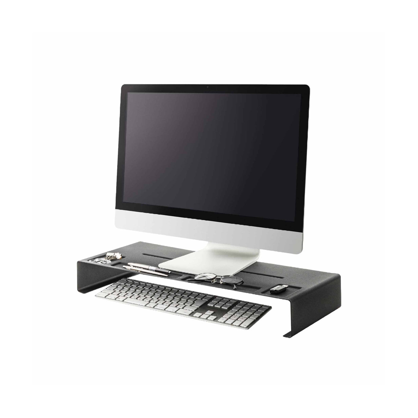 Sort skjermstativ i stÄl for skrivebord isolert produktbilde