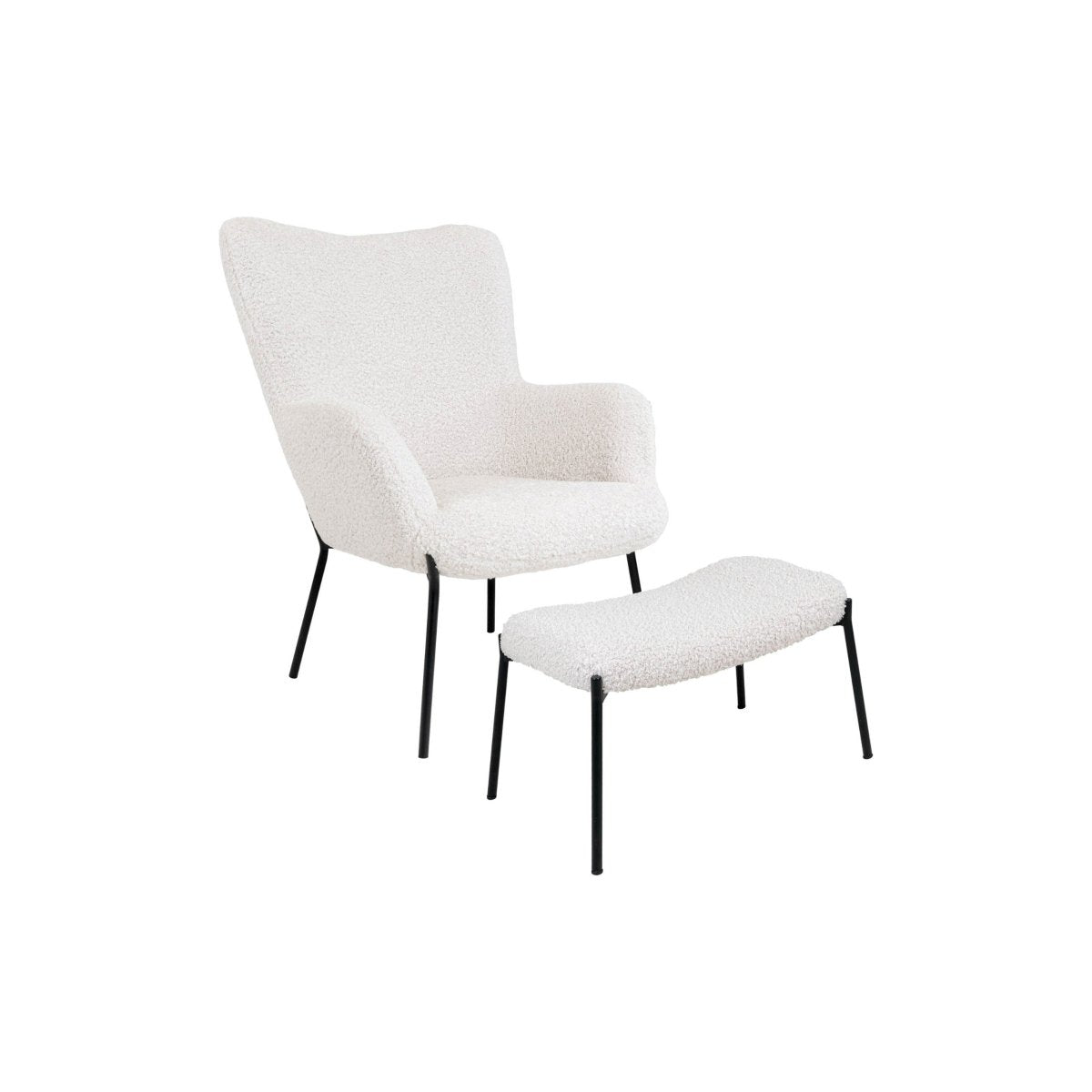 Glasglow sett lounge stol og puff hvit - Lindas Dekor