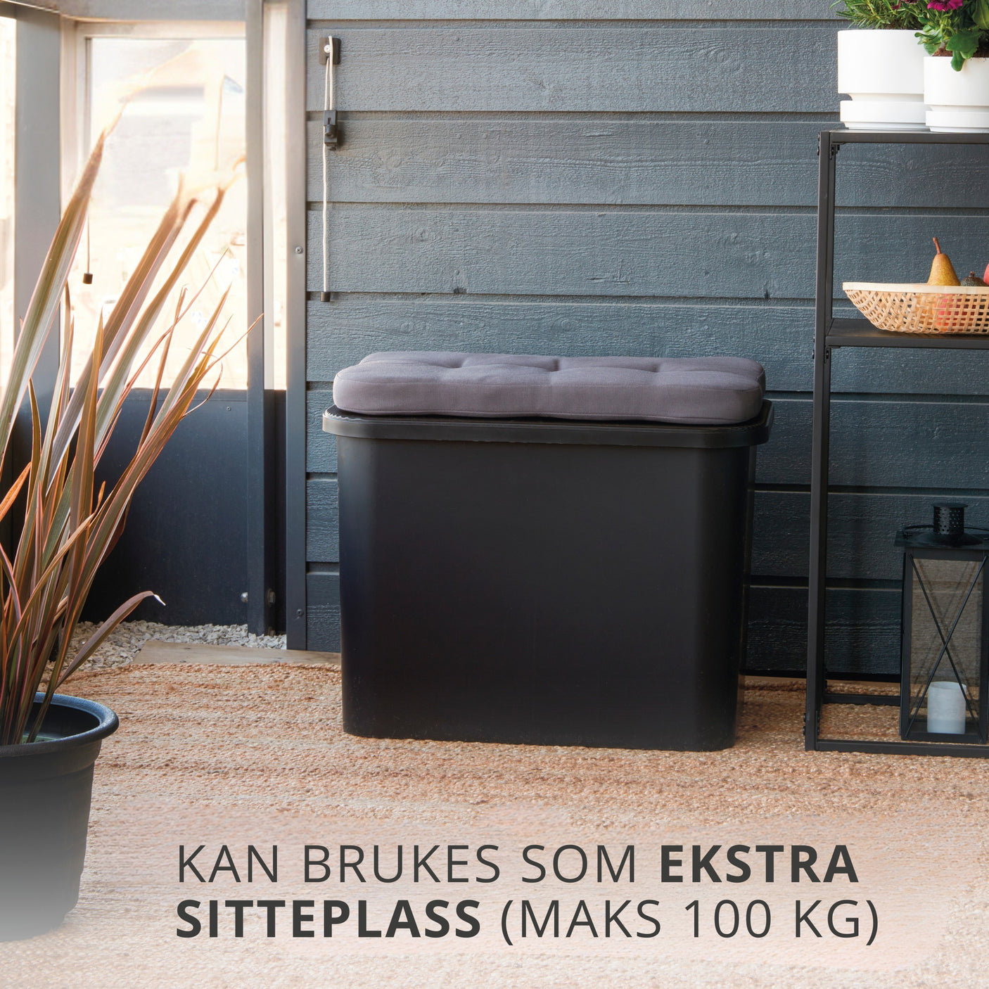 Stor sort oppbevarings og resirkuleringsbøtte til gang, vaskerom og kjøkken