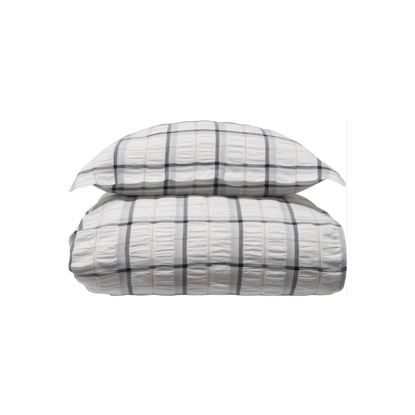 Halvor Bakke Nox sengesett i blå bomullskrepp med klassisk rutemønster