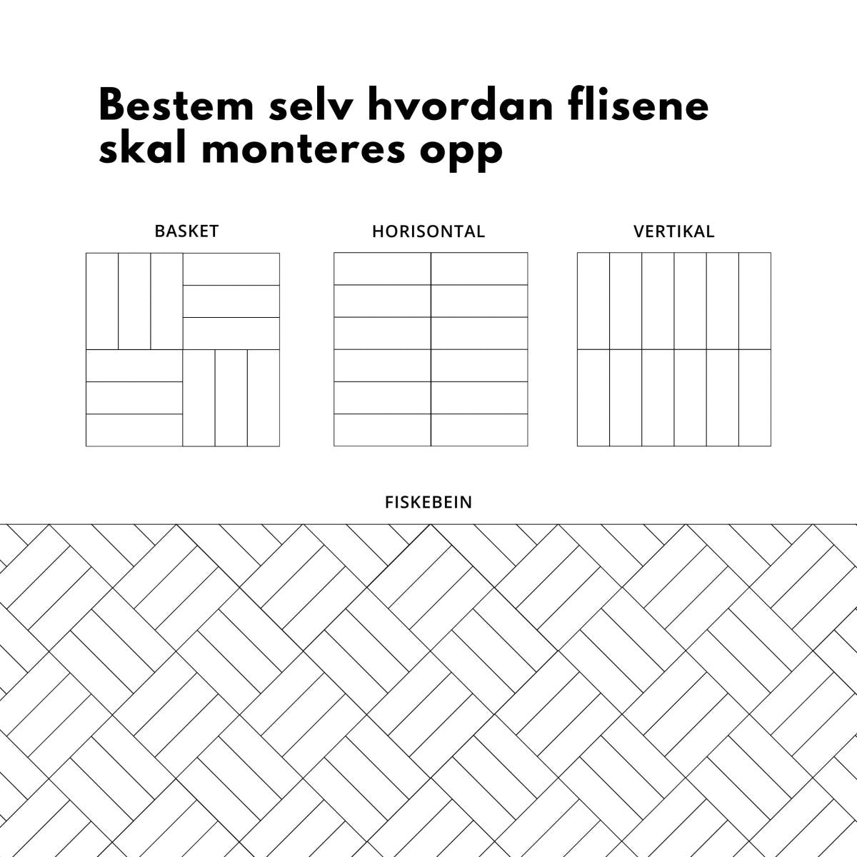 Illustrasjon av hvordan Katja fliser kan monteres i ulike retninger