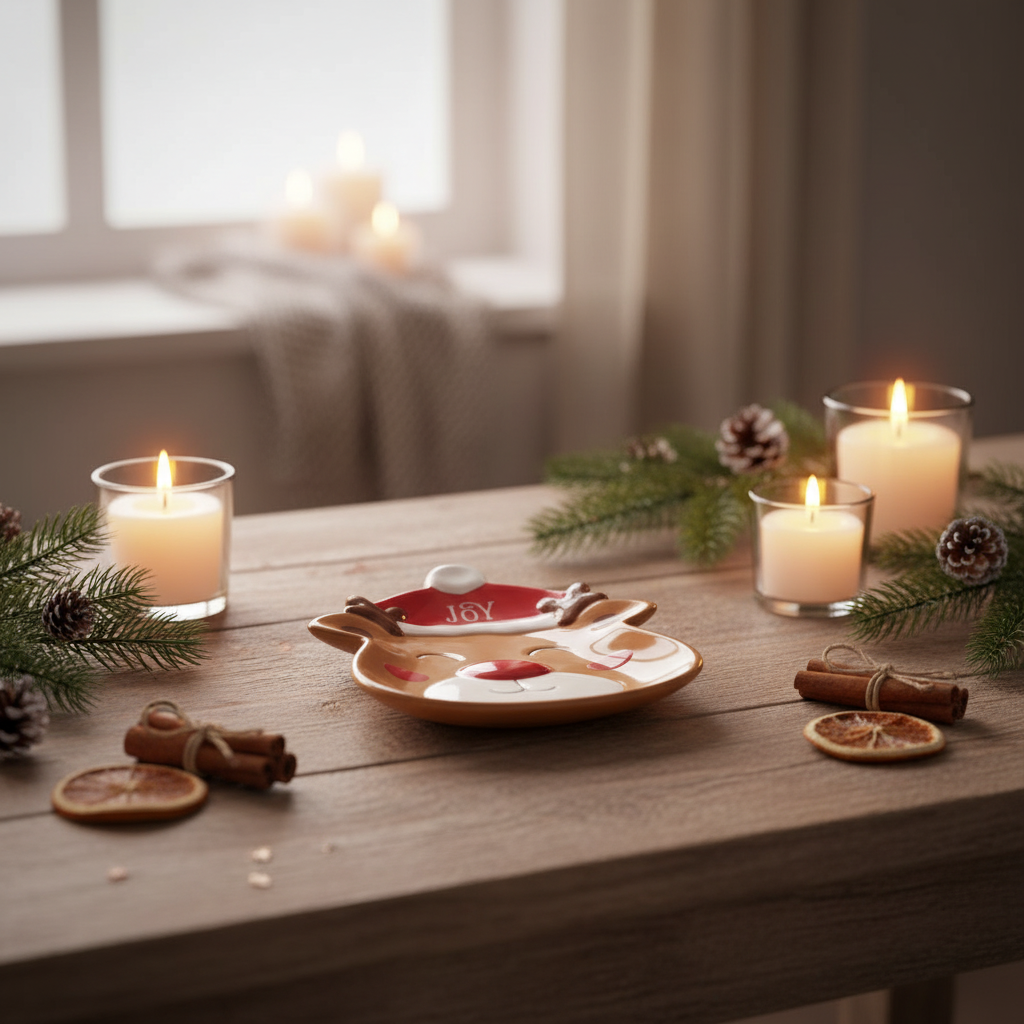 juletallerken reinsdyr design med teksten joy