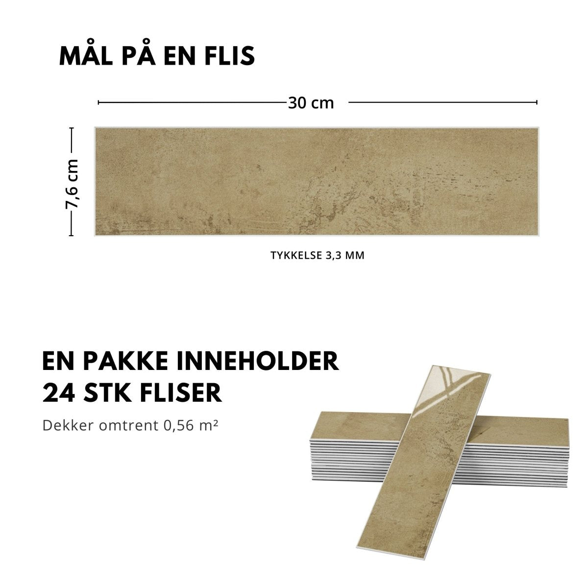 24 - pk Louise gloss beige selvklebende veggfliser - Lindas Dekor