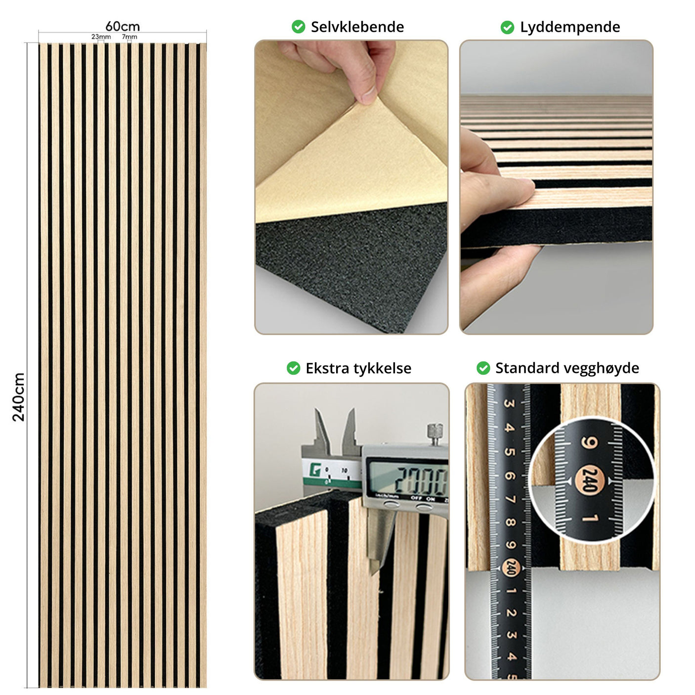 2-pk Nordisk eik selvklebende spileplate 240 x 60 x 2 cm