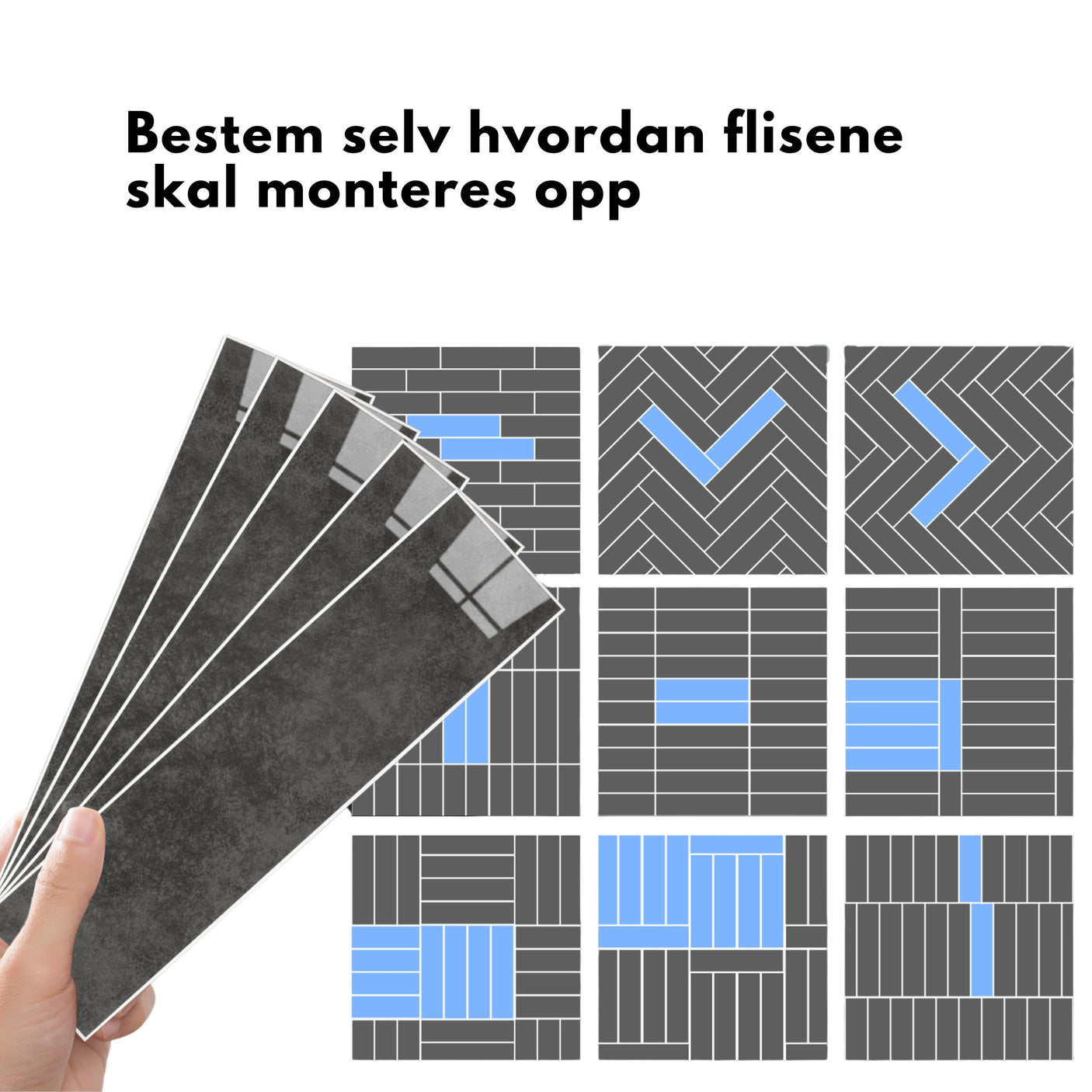 Louise gloss antrasitt selvklebende veggfliser