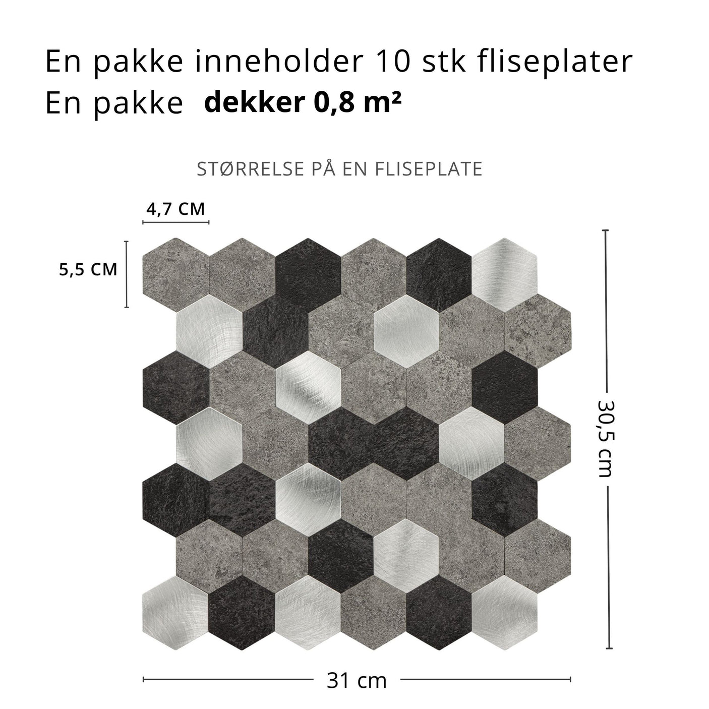 10-pk Espresso hexagon selvklebende veggfliser
