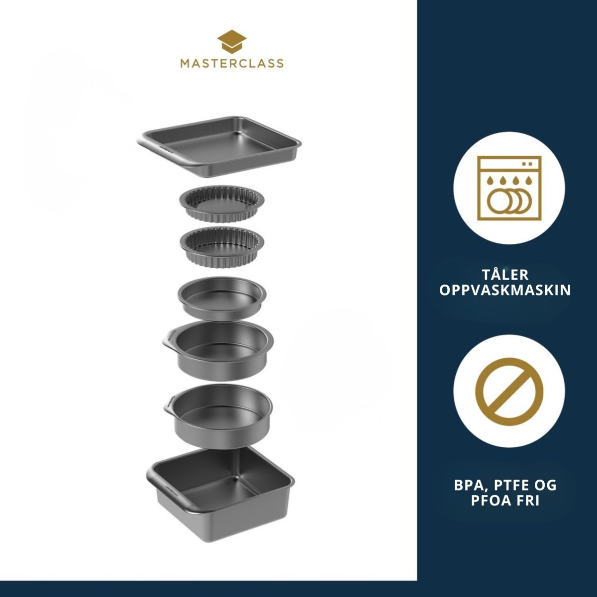 7 - pk nonstick bake - og stekesett, stabelbar - Lindas Dekor