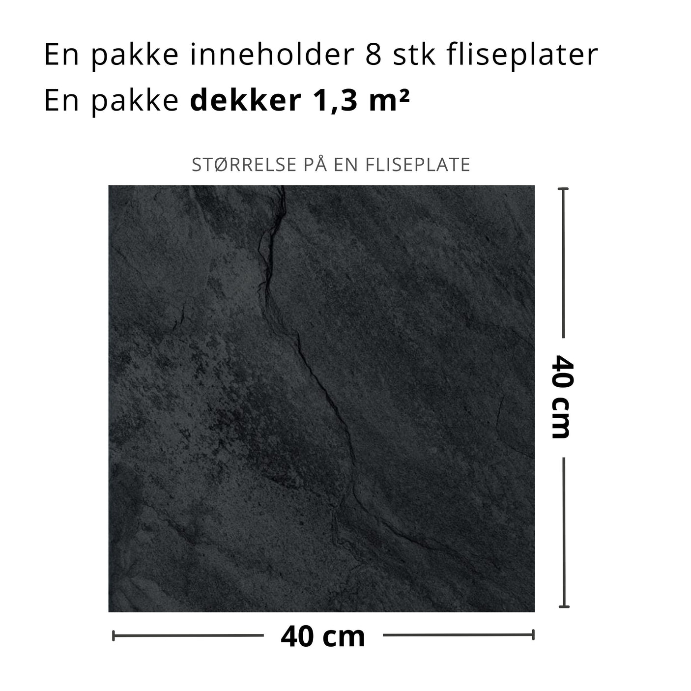 8-pk Skifer antrasitt selvklebende fliser