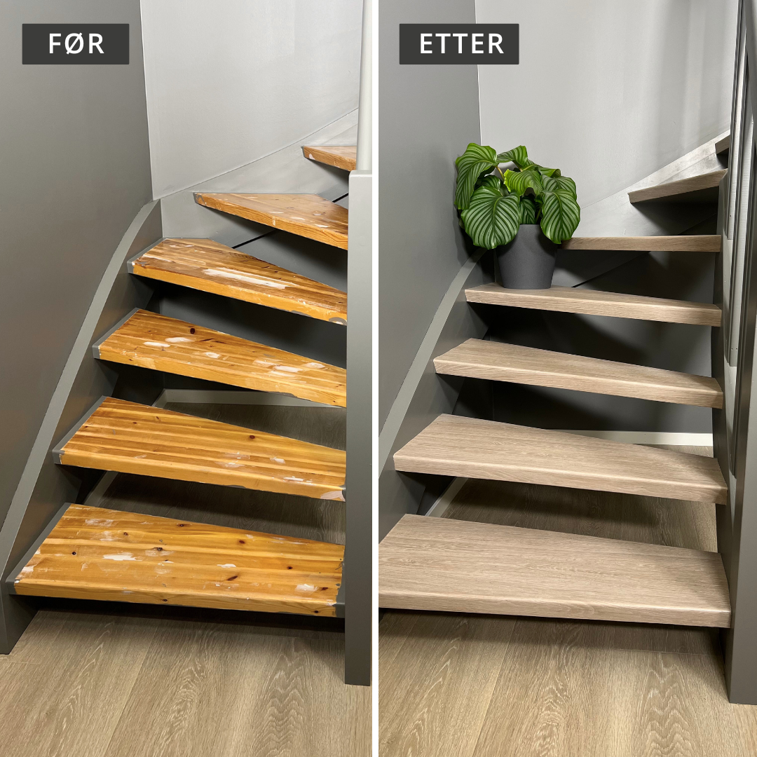 Santana Eik Kalk kontaktplast i naturtro treverkdesign er et utmerket alternativ til fornyelse av trappen.