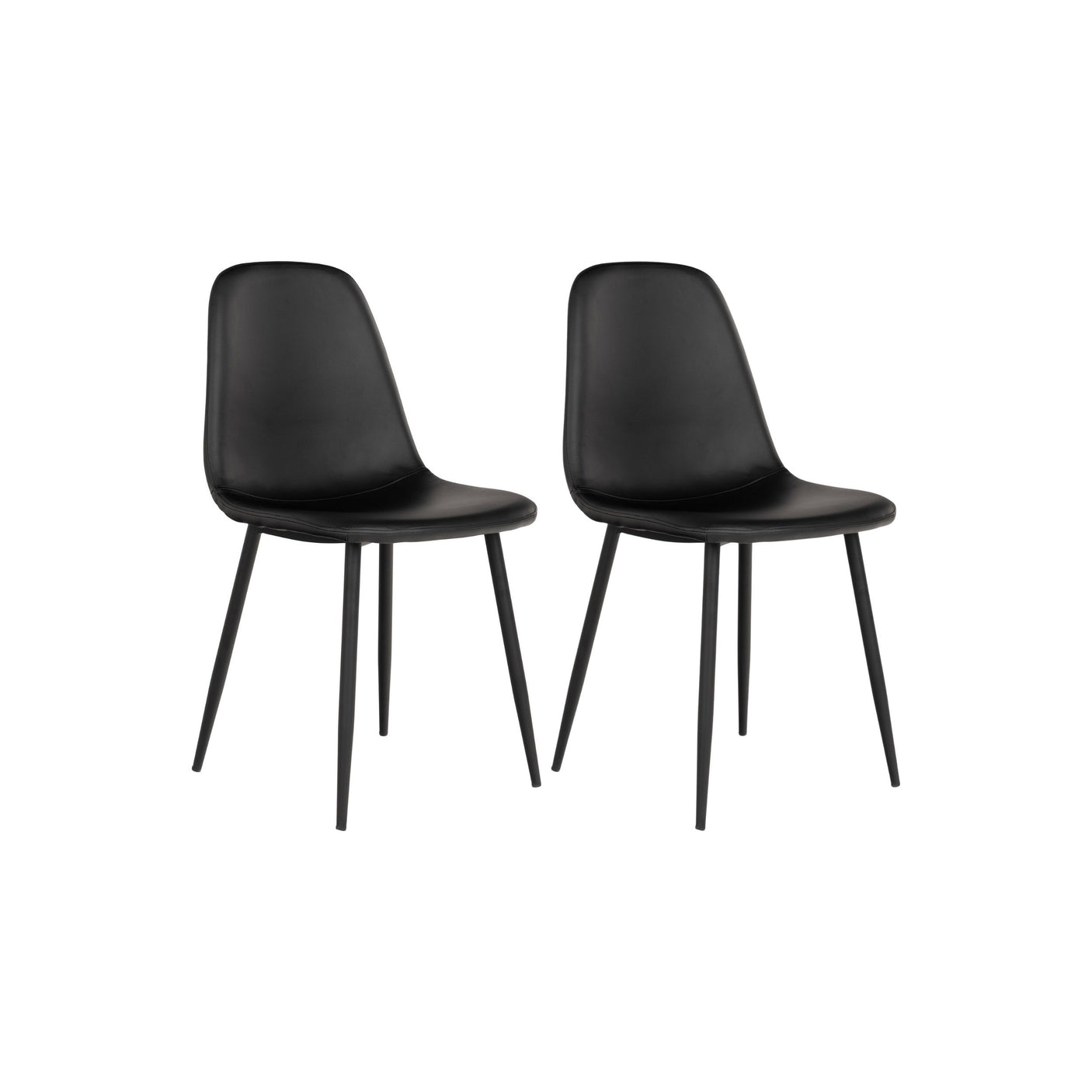 2-pk House Nordic Stockholm spisestoler i sort PU-skinn med sorte metallben – moderne skandinavisk design.