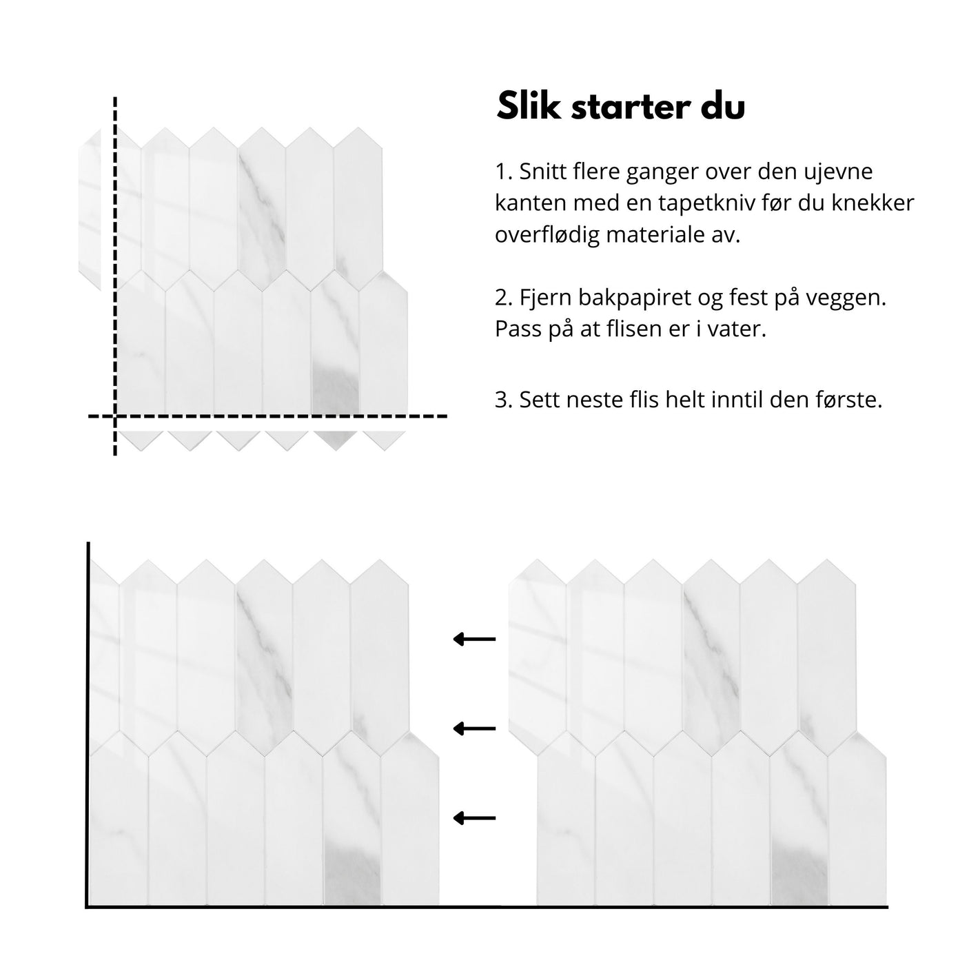 Caia lang hexagon selvklebende veggfliser