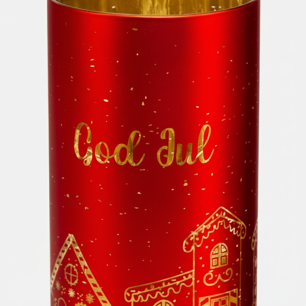 Lyslykt LED God Jul rød 7 x 15 cm