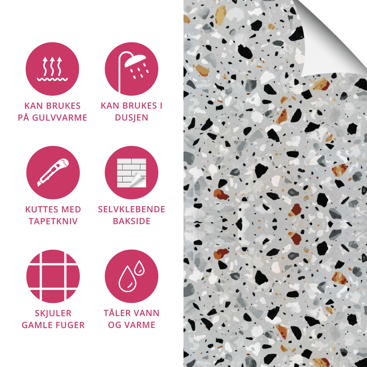 8 - pk Milano Terrazzo selvklebende fliser - Lindas Dekor