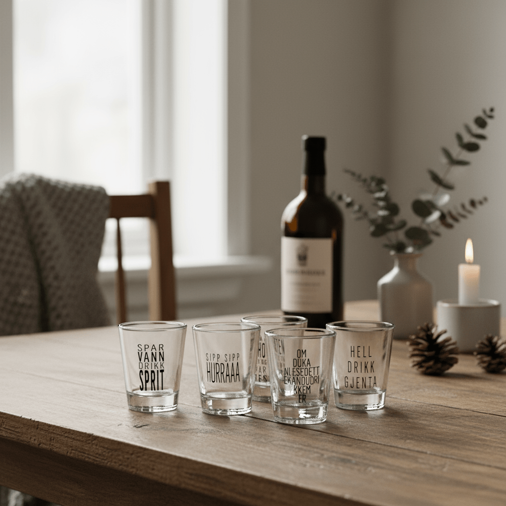 6 - pk Shotglass gutta tekster - Lindas Dekor