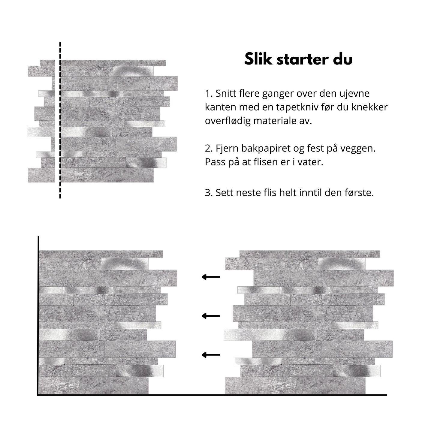 Stein lys grå XL selvklebende veggfliser
