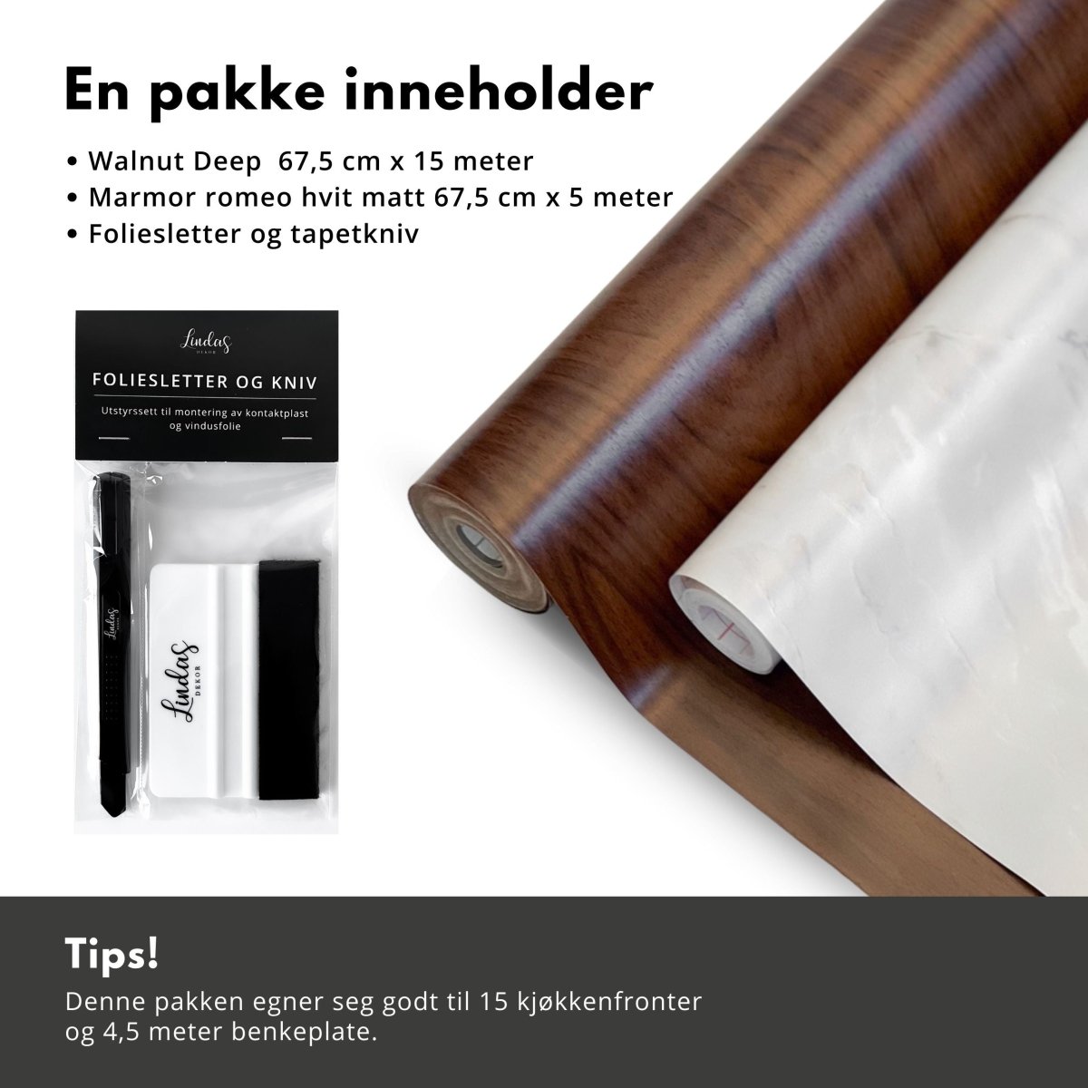 Walnut deep og marmor kjøkkenkit - Lindas Dekor Kontaktplast