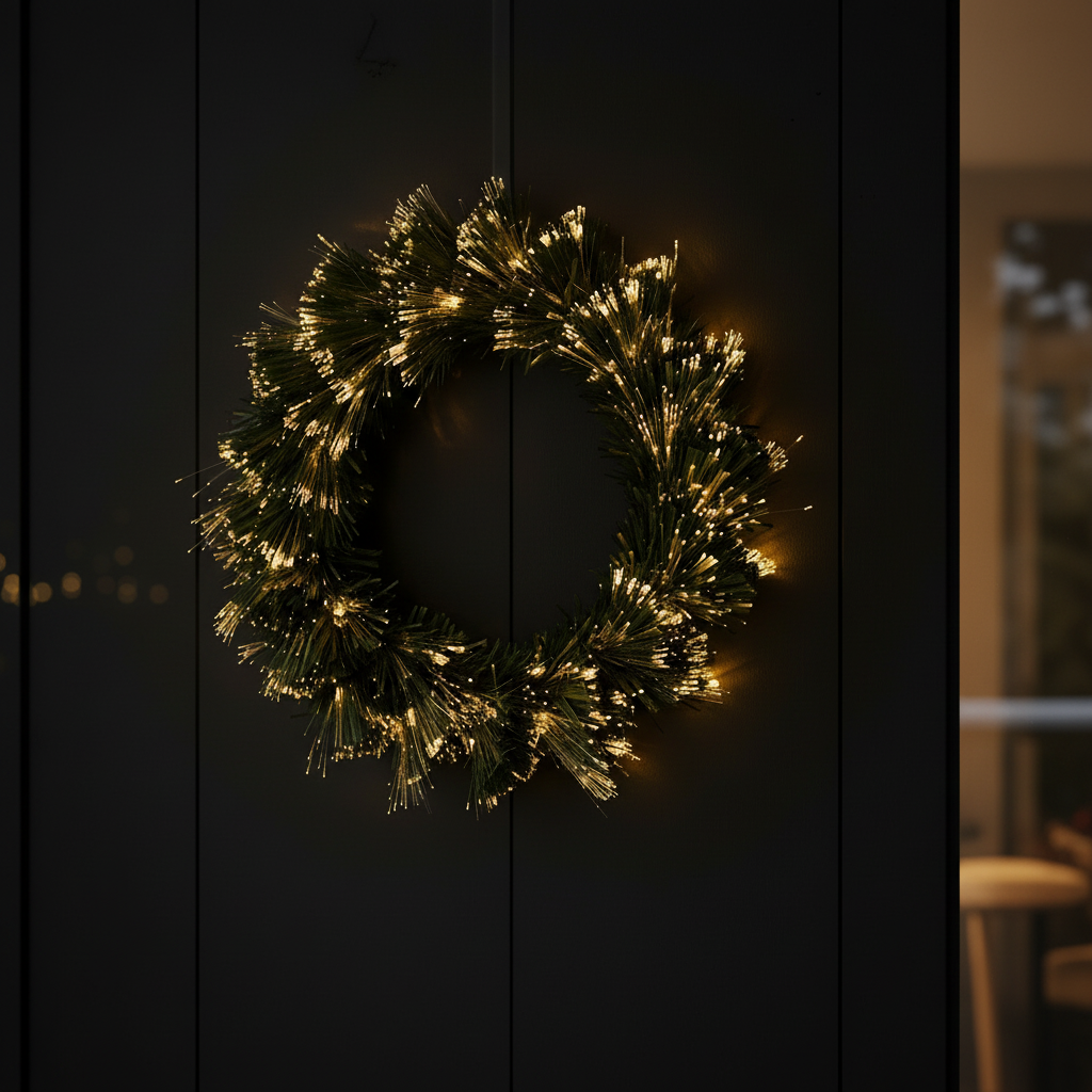 Krans grønn fiberoptisk varmhvit 50 cm