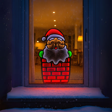 Infinity speil med Nisse i pipe som lyser opp vinduet – julepynt med 3D-effekt.