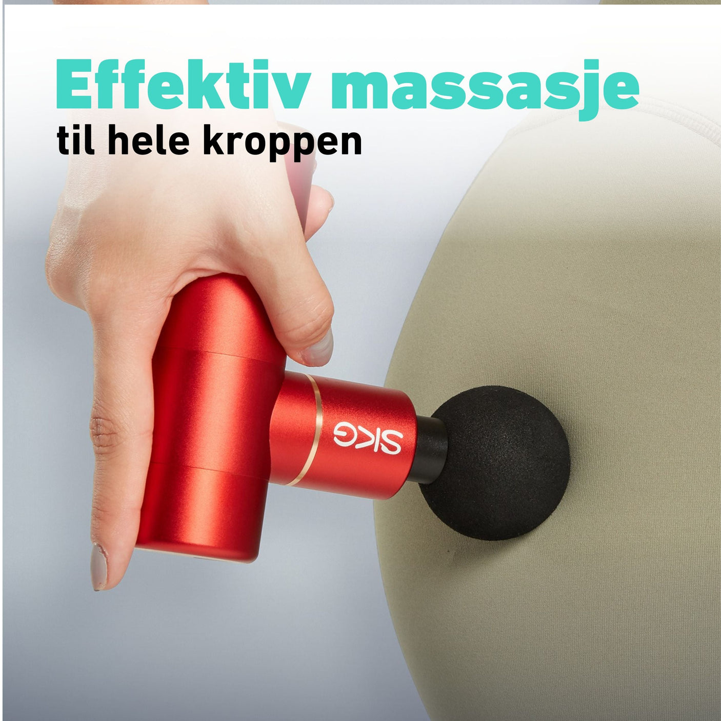 Ergonomisk utformet massasjepistol for effektiv muskelavslapning etter trening.