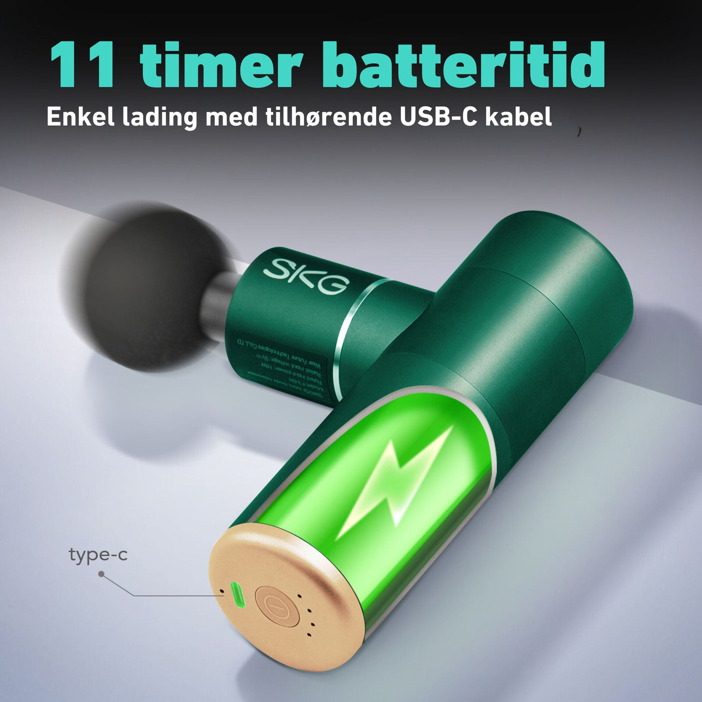 SKG-merket F3 massasjepistol for dyp muskelbehandling.