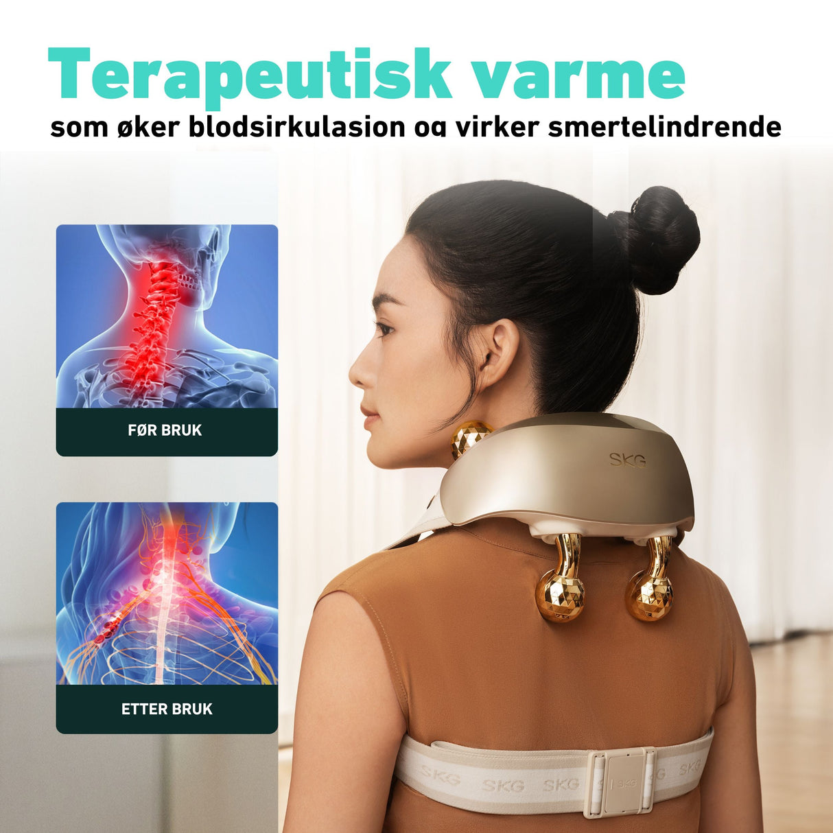 Oppladbar massasjeenhet med lang batteritid for fleksibel bruk.