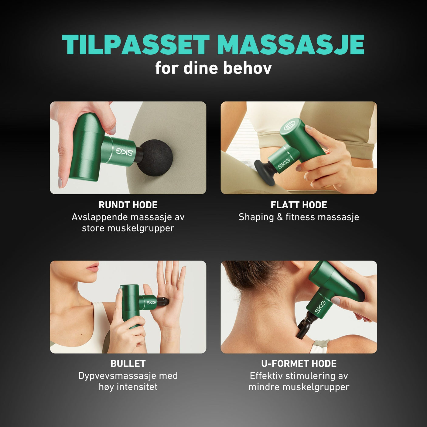 Stillegående massasjepistol for dypvevsmassasje.