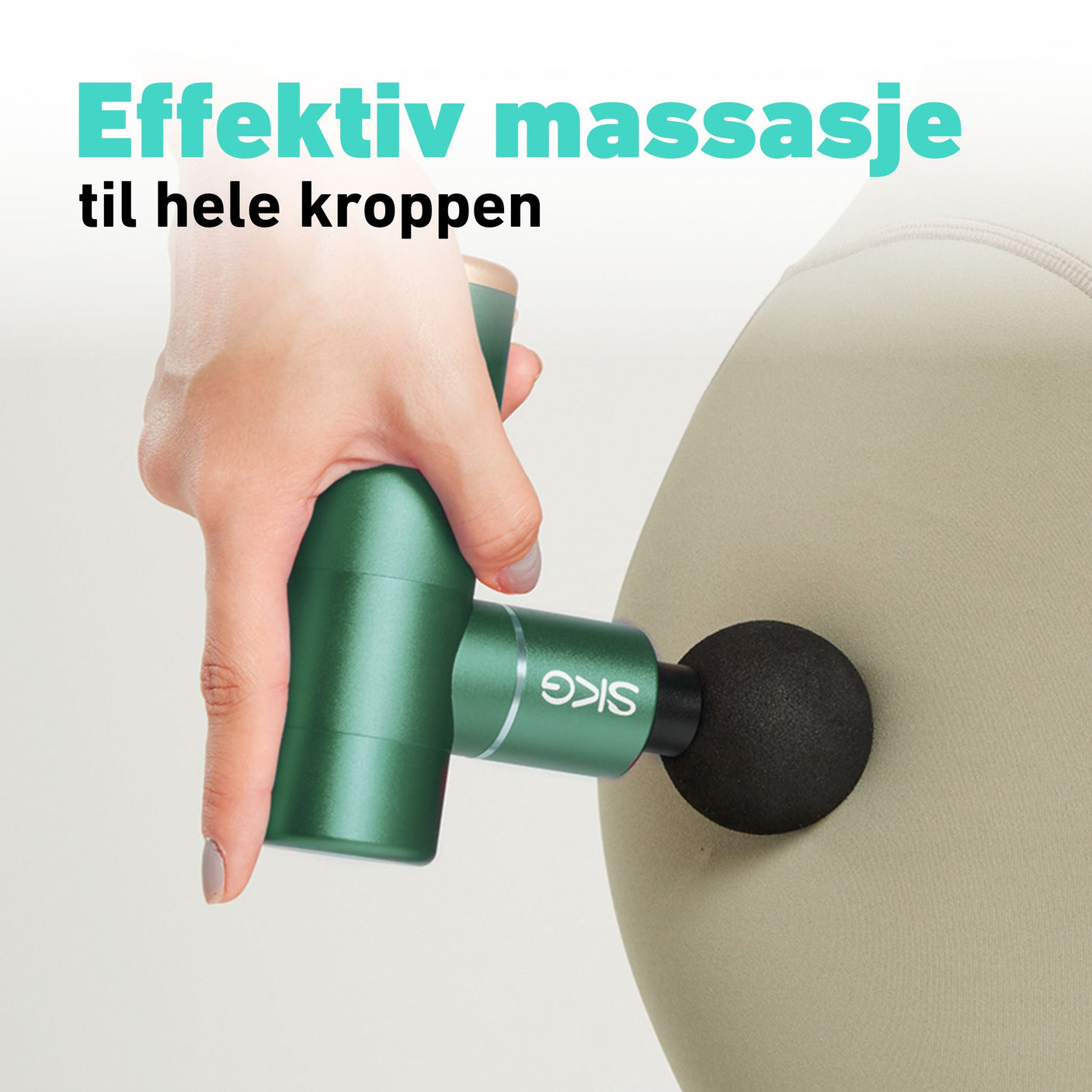 Kompakt og lett massasjepistol for bruk hjemme og på farten.