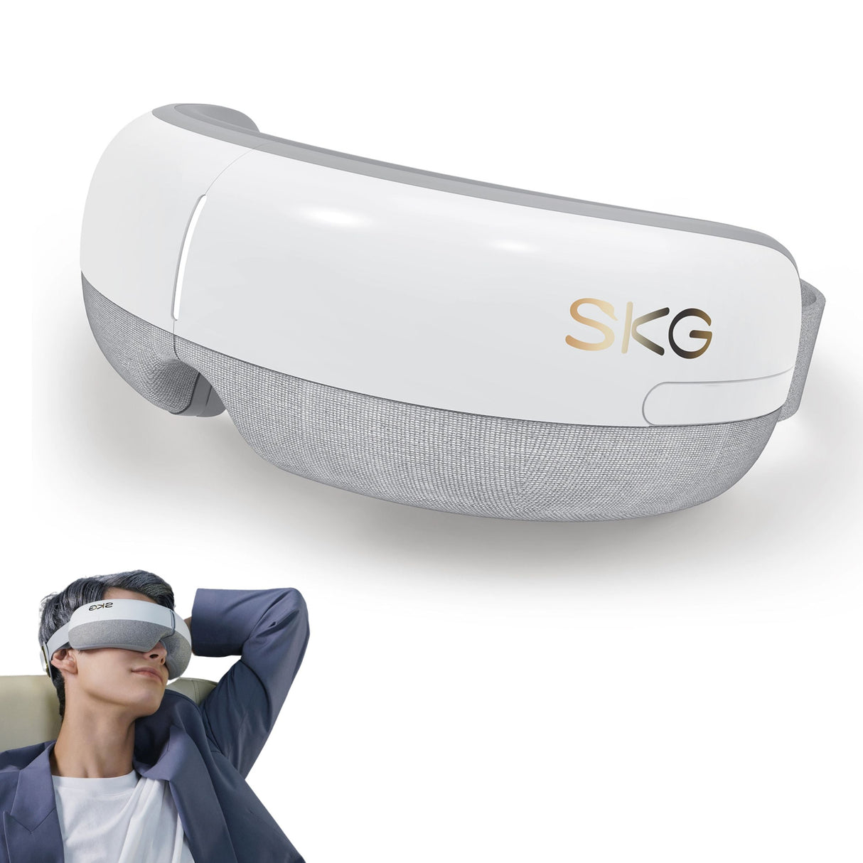 Massasjemaske med varme- og lufttrykk for hodepinesmerter.