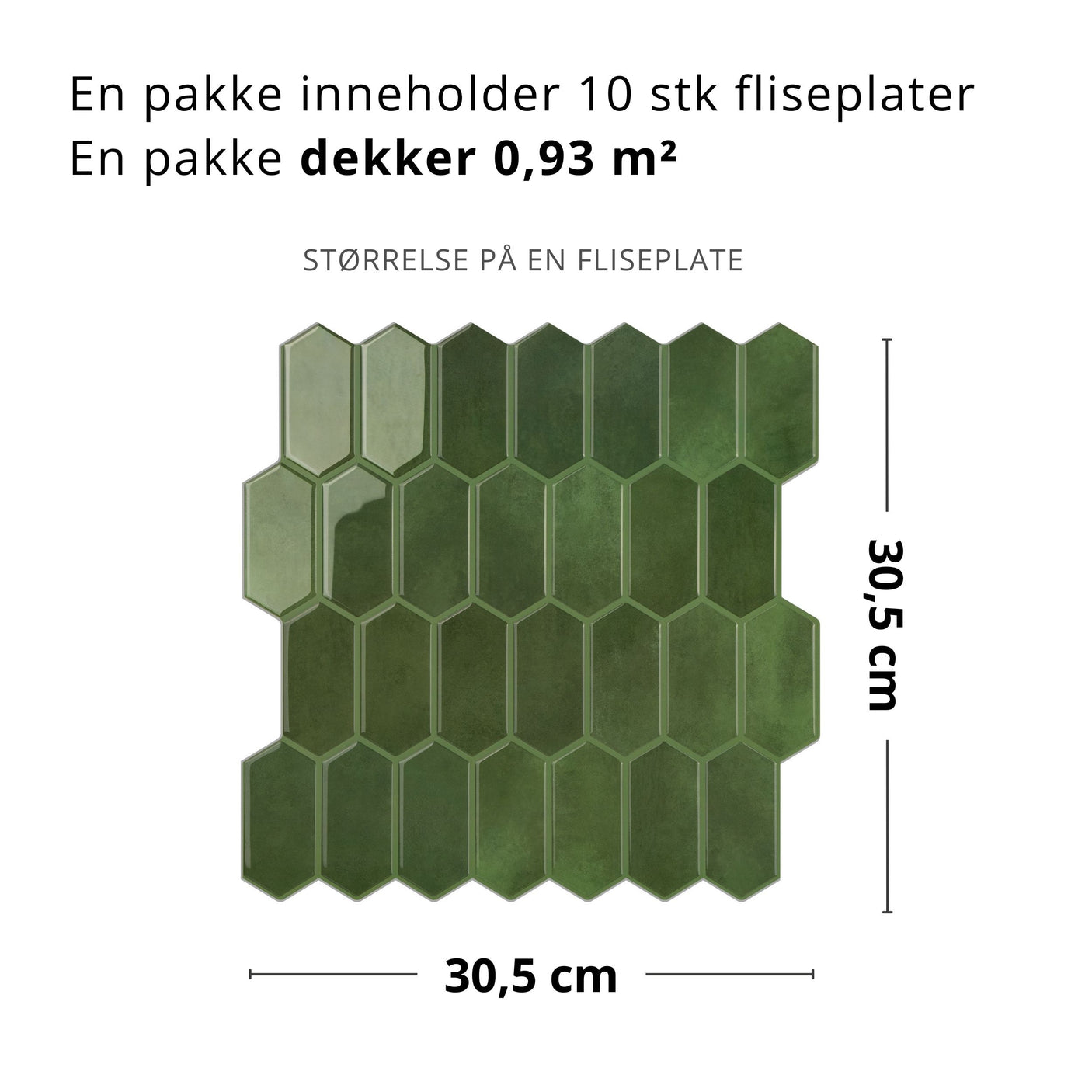 Alexandra grønn selvklebende veggfliser er et utmerket alternativ til fornyelse av kjøkkenveggen eller veggen over vasken på toalett eller bad.