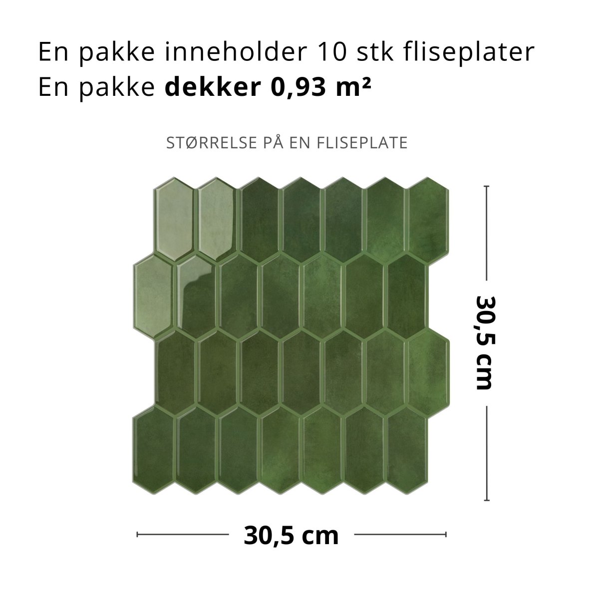 10 - pk Alexandra grønn selvklebende veggfliser - Lindas Dekor
