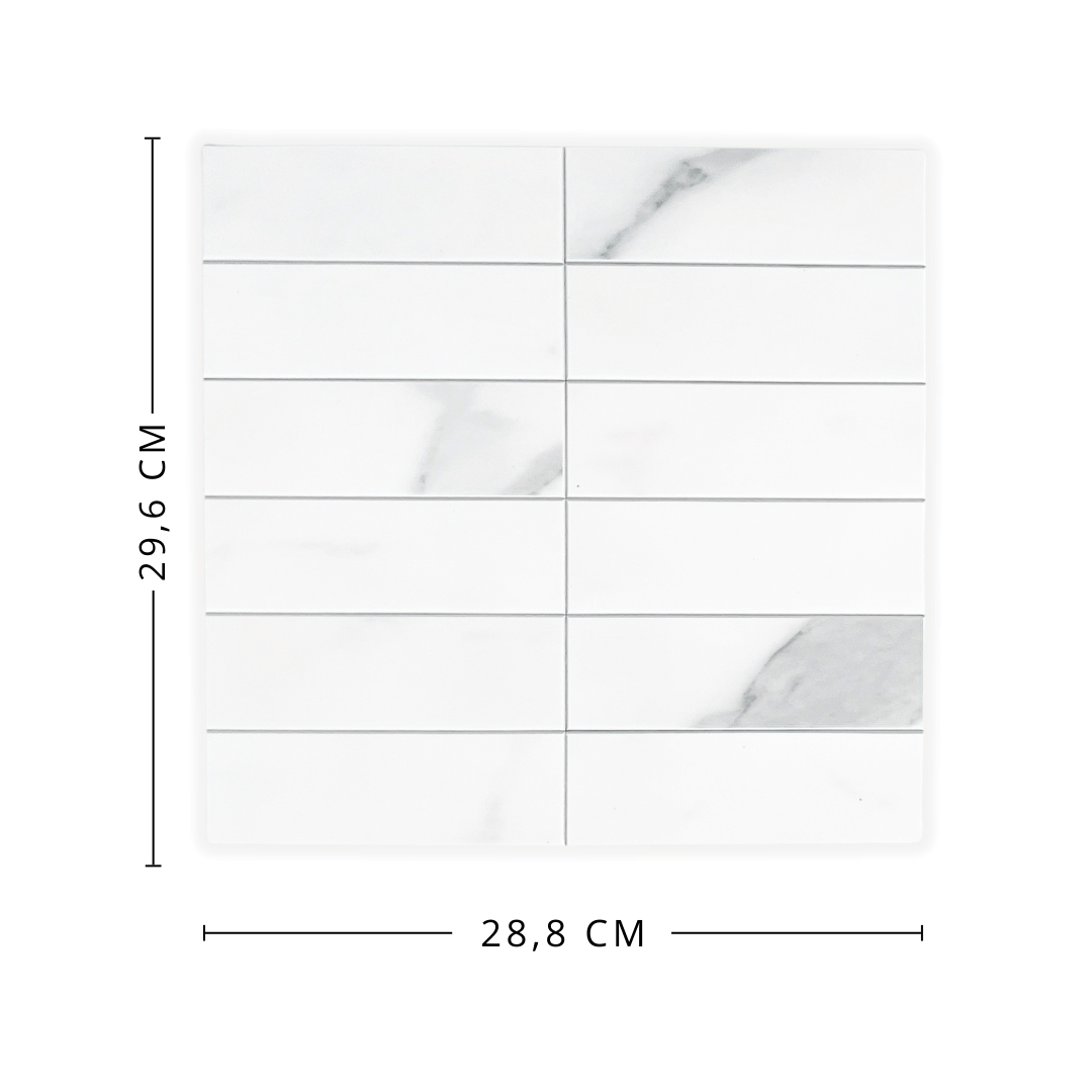 Mål og oppmåling av Amalie fliser i hvit marmor-look
