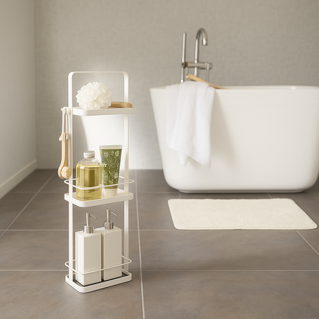 Stilig oppbevaringsstativ perfekt for baderommet.