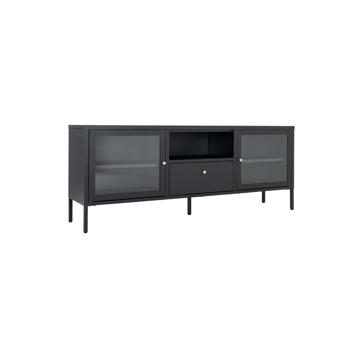 Dalby TV-benk 2 glassdører sort stål 150x35x60 cm