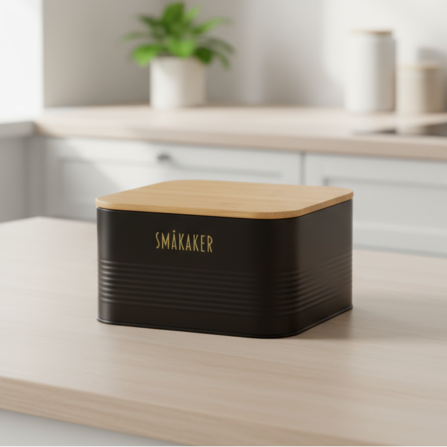 Boks til småkaker, sort metall