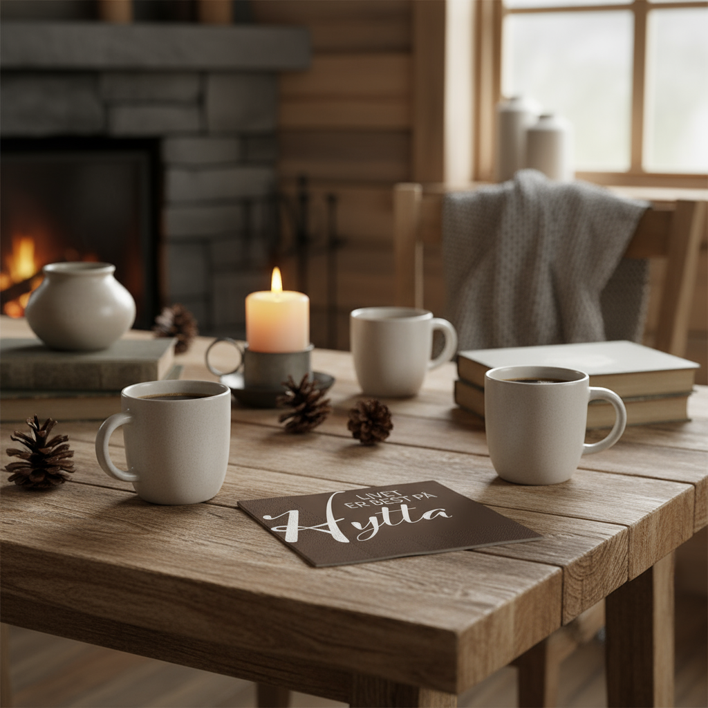 Serviett Livet er best på hytta i brunsvart farge