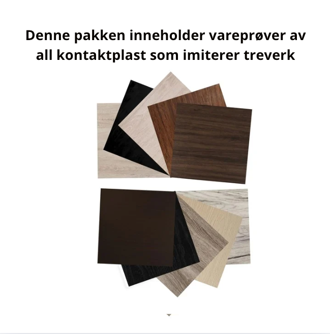 Vareprøvepakke av alle treverkssorter av Lindas Dekors kontaktplast.