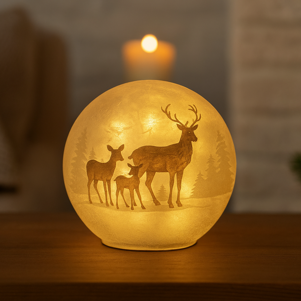 Lyslykt LED hjort gir varmt skinn og skaper koselig stemning i hjemmet – flott juledekorasjon.