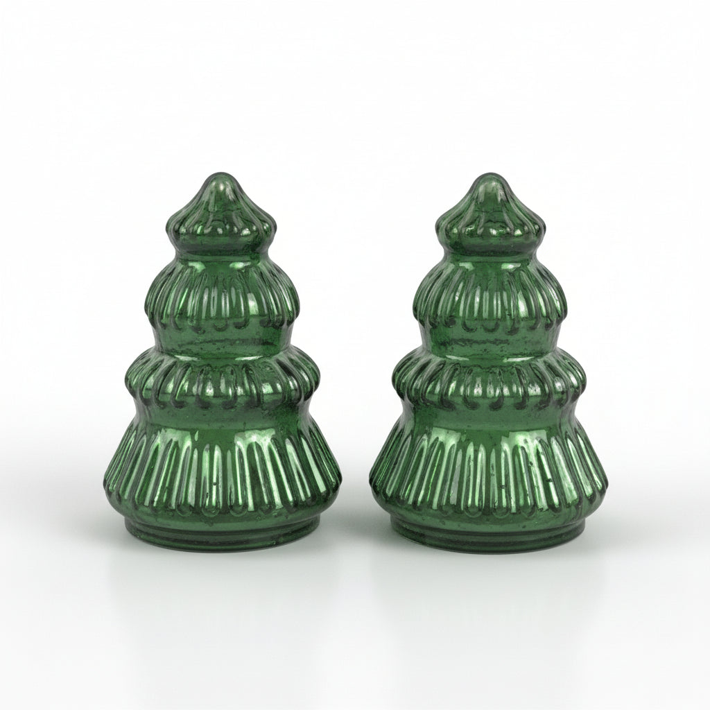 Lite grønt juletre i strukturert glass 6,5 x 6,5 x 10 cm