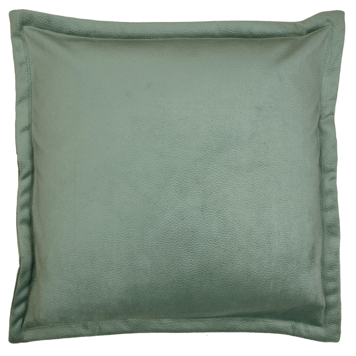 1. Grønt putetrekk i skinnlook 50 x 50 cm med sydd dekorativ kant