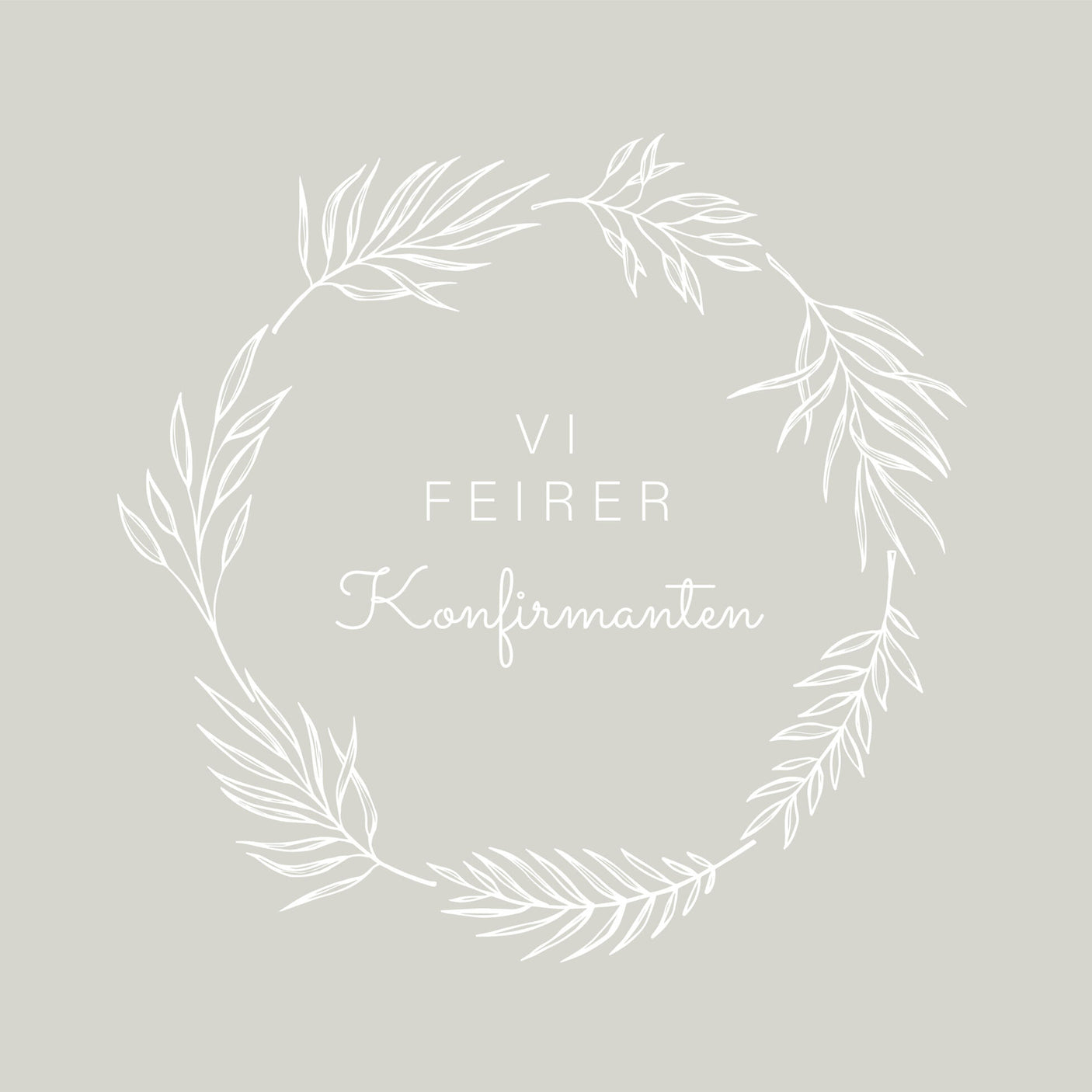 Nærbilde av elegant konfirmasjonsbord med serviett med botanisk kransmotiv.