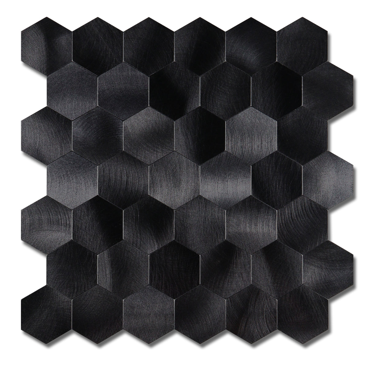 Midnatt Hexagon selvklebende veggfliser med mørk overflate.