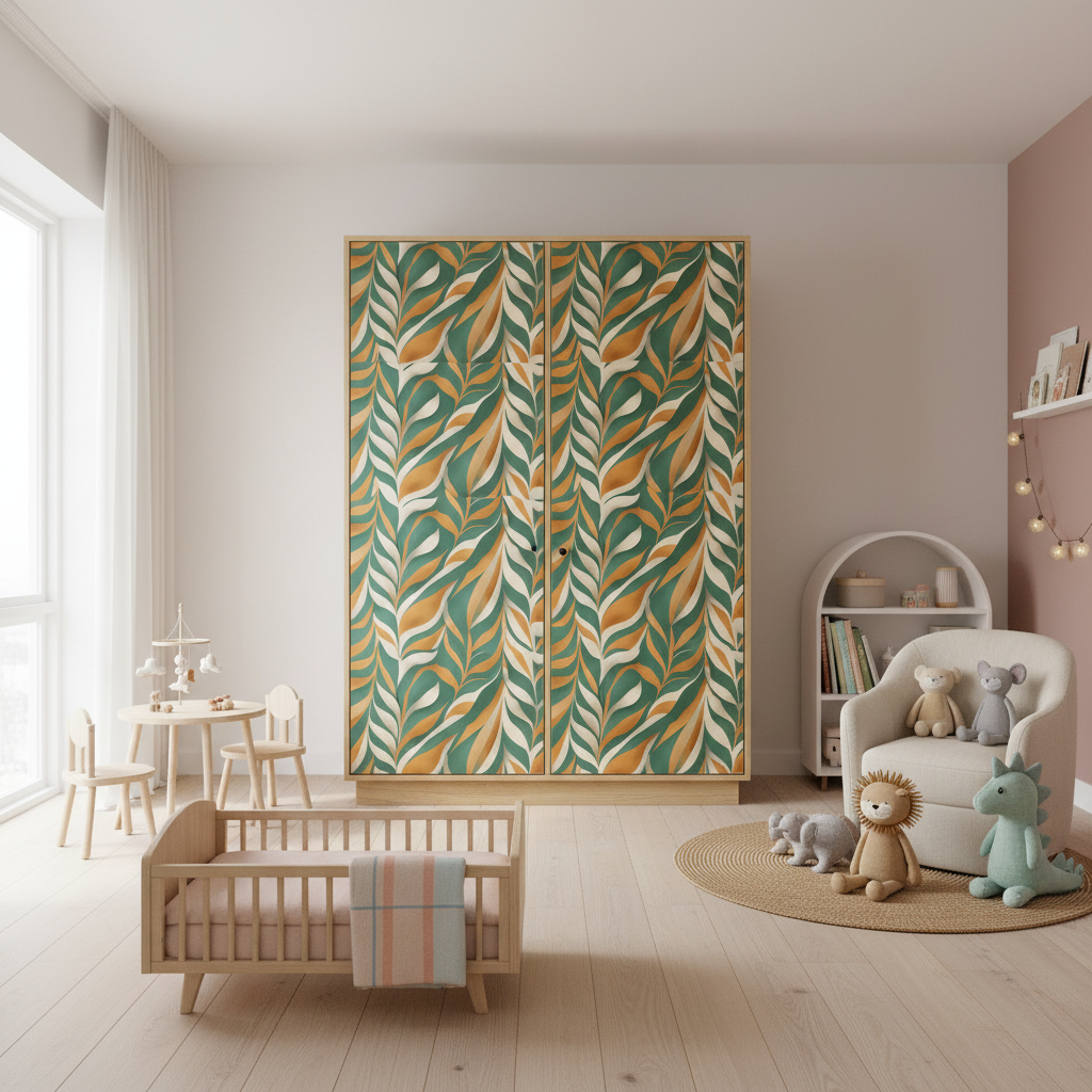 Barnerom med boho leaves på garderobe