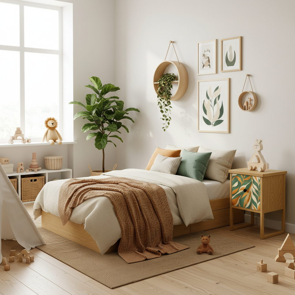 Barnerom med boho leaves på kommode